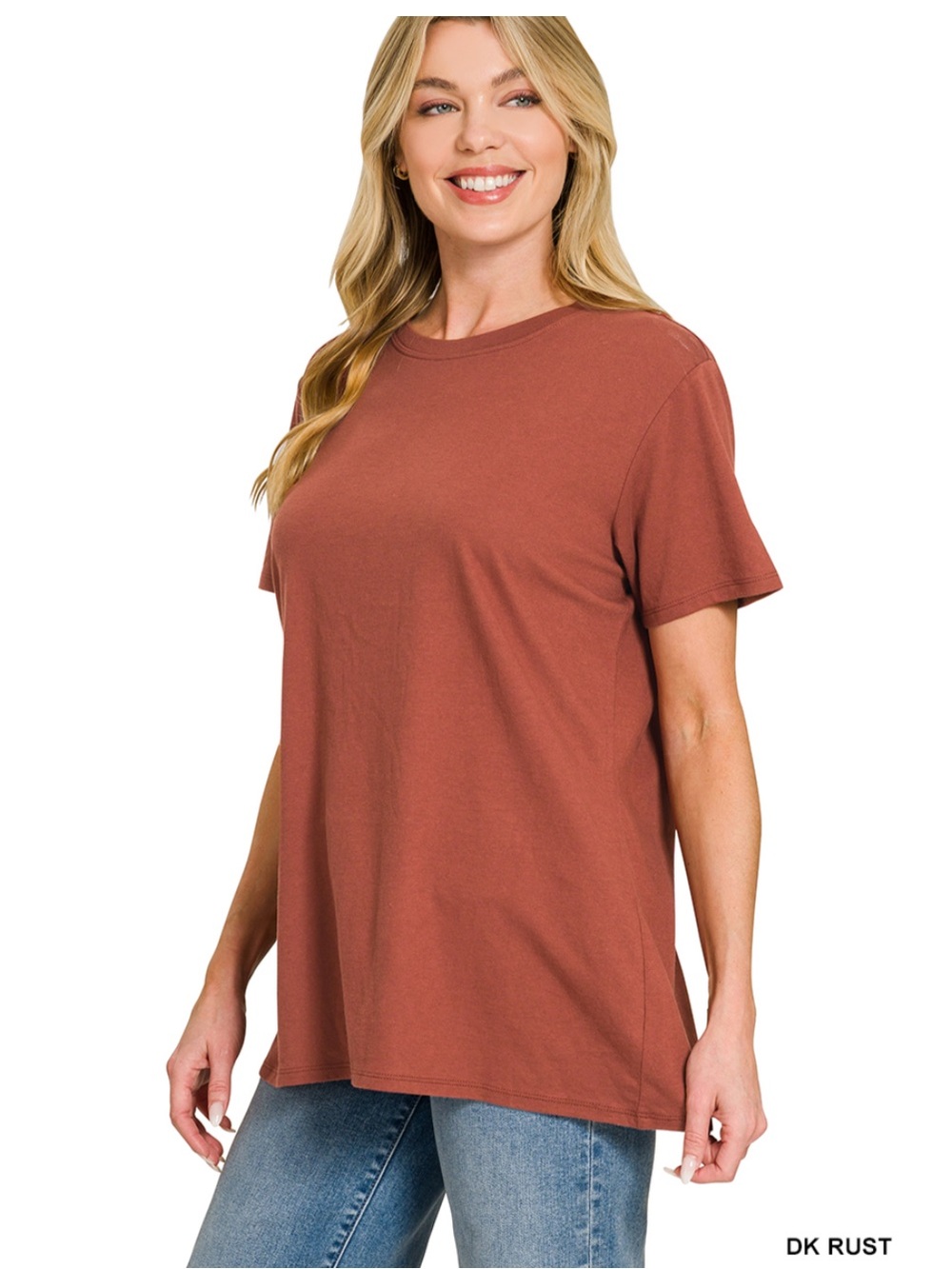 Zenana Rust Cotton Round Neck Short Sleeve Tee Top - Picture 2 of 4
